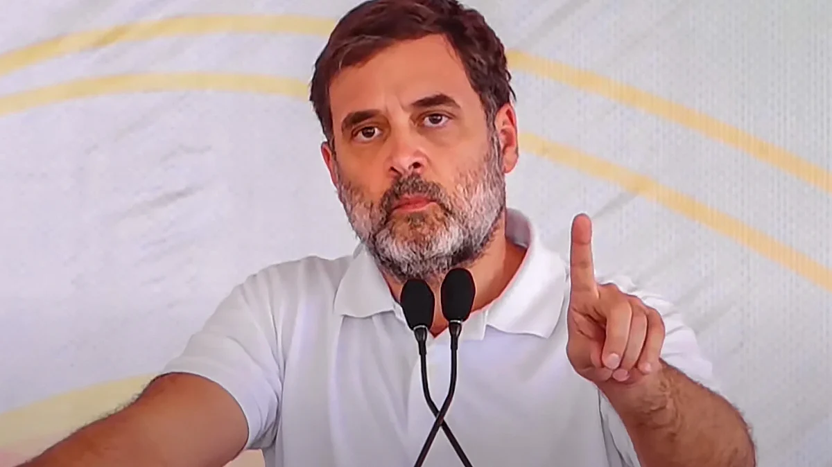 Rahul Gandhi speaks during a meeting in Poonch on 23 September (photo: PTI)