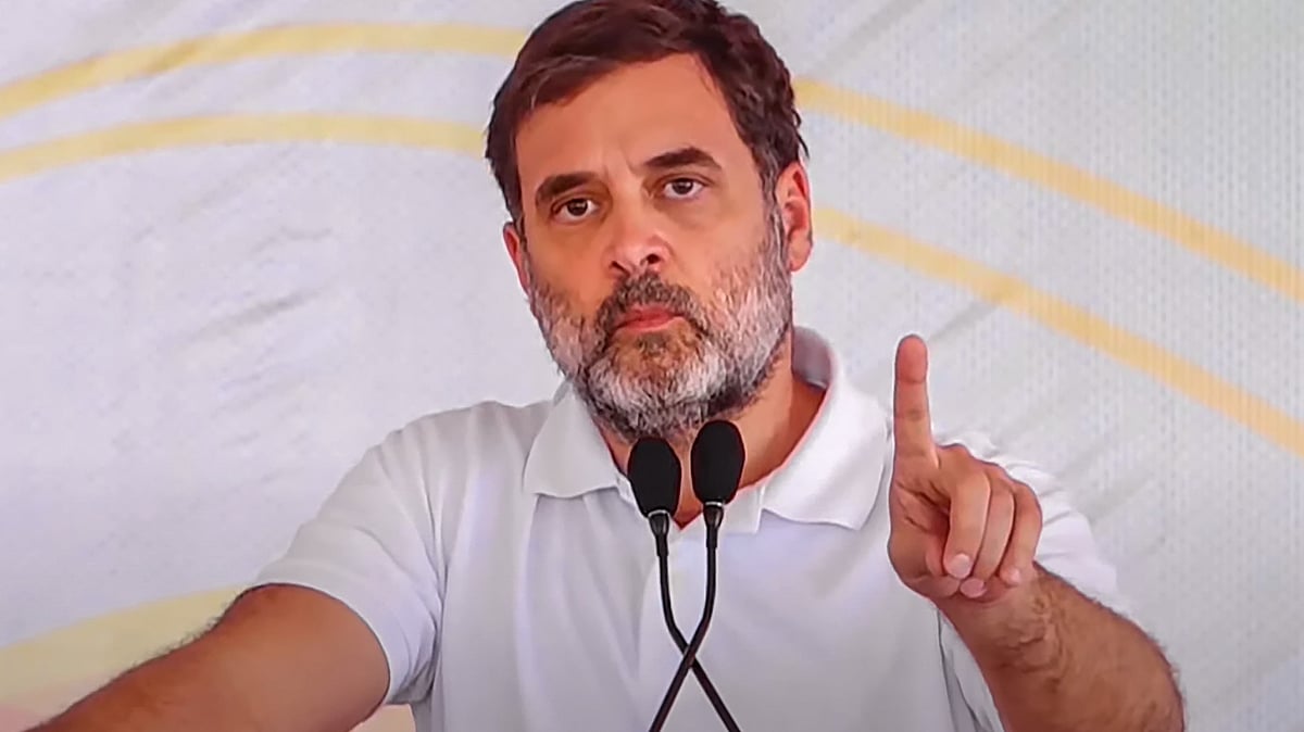 Rahul Gandhi speaks during a meeting in Poonch on 23 September (photo: PTI)