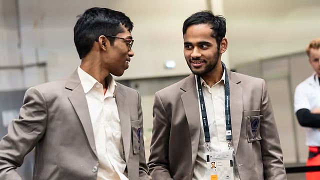 Pragg (left) and Arjun Erigaisi during Chess Olympiad