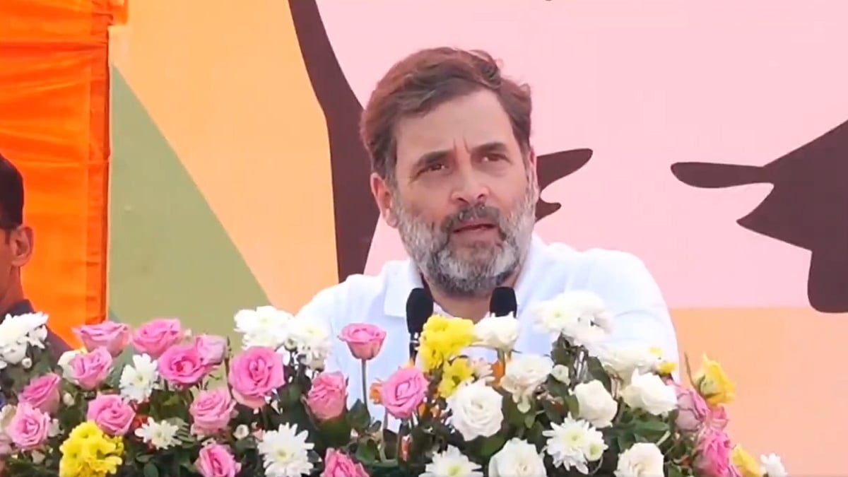 Screen grab of Rahul Gandhi addressing a rally in J-K