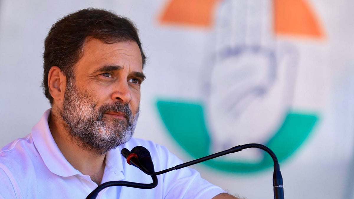 Rahul Gandhi addresses a public meeting in Sopore district on 25 September (photo: PTI)