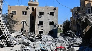 Buildings in Lebanon crushed by Israeli airstrikes  (photo: IANS)