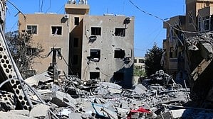 Buildings in Lebanon crushed by Israeli airstrikes  (photo: IANS)