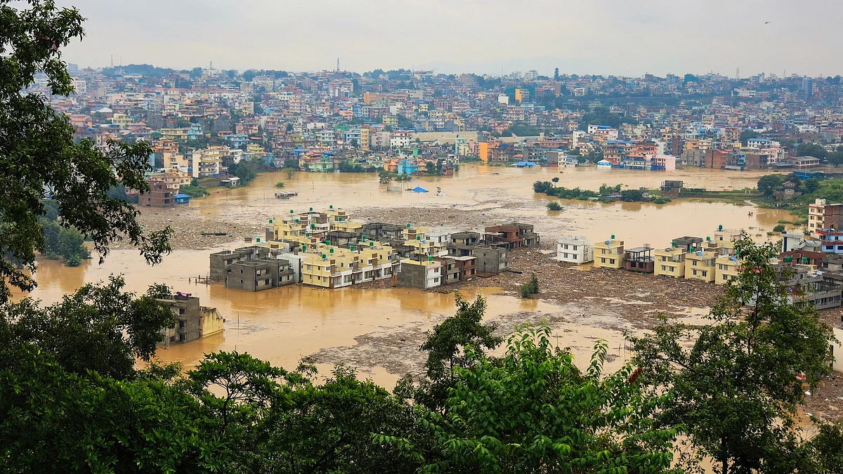 A bird's eye view of flooded Kathmandu (photo: @yuvnique/X)