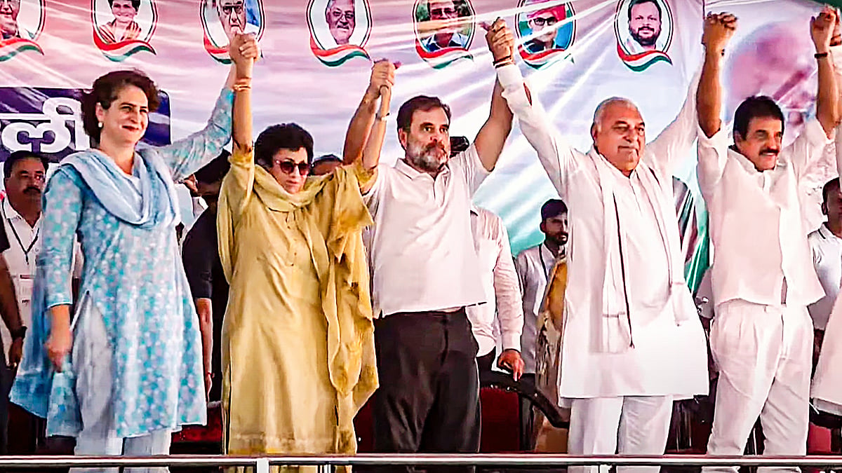 Senior Congress leaders at the Haryana election rally (photo: PTI)