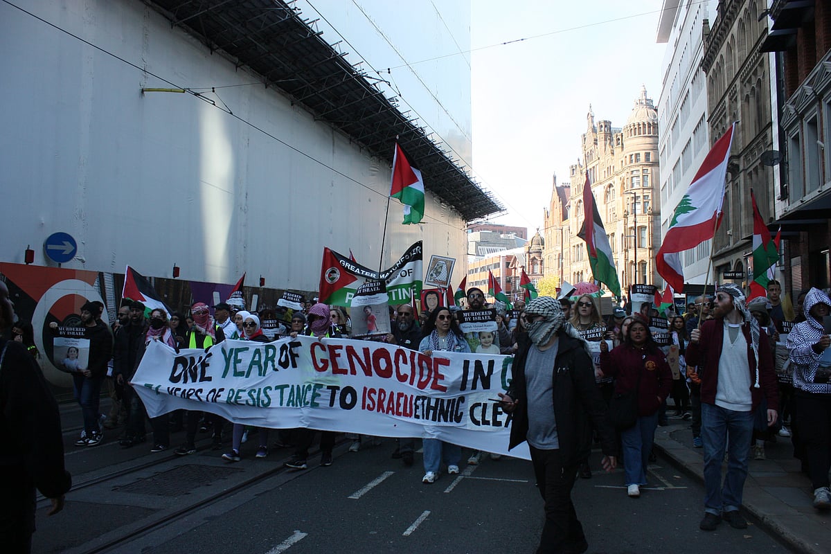 Manchester marches against one year of the Gaza genocide and Israel's "ethnic cleansing", on the eve of the anniversary of the 7 October Hamas attack