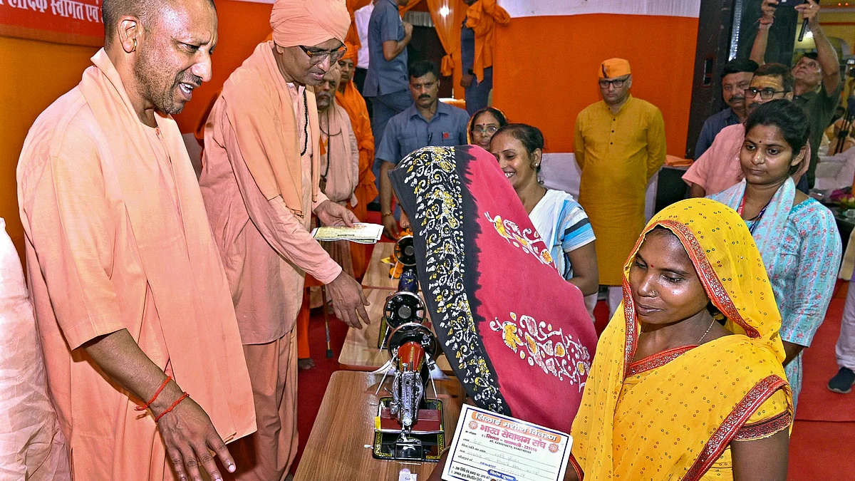 Uttar Pradesh chief minister handed over sewing machines to women in Varanasi to mark Sharadiya Navratri