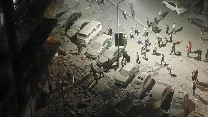 Residentidenal area in rubbles after the Israeli airstrike, Damascus