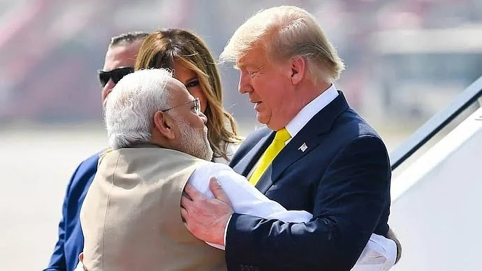 Narendra Modi (left) and Donald Trump bhai-bhai, but India's import tariffs are high
