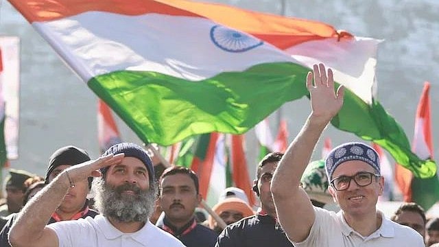 Rahul Gandhi (left) and Omar Abdullah during the Bharat Jodo Yatra