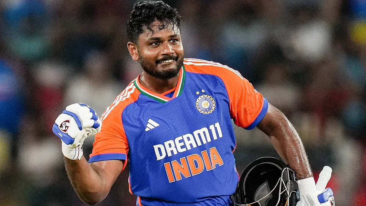 Sanju Samson after his century vs Bangladesh (photo: PTI)