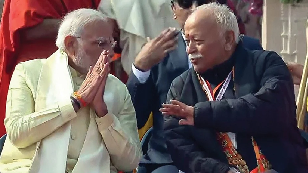 PM Narendra Modi with RSS chief Mohan Bhagwat