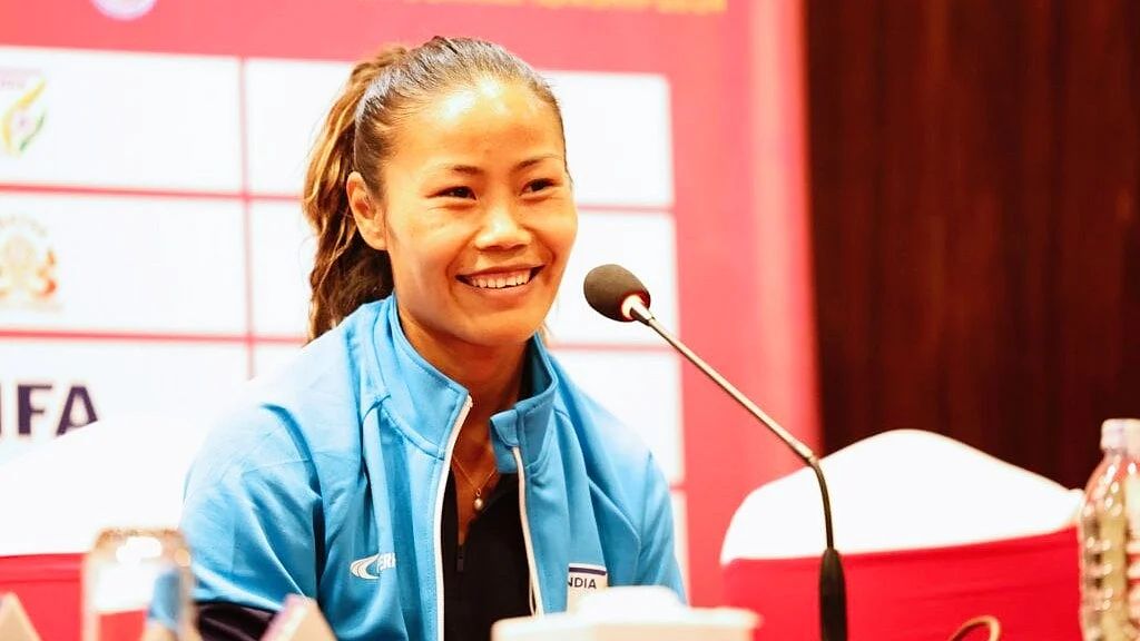 Ashalata Devi at pre-match press conference in Kathmandu