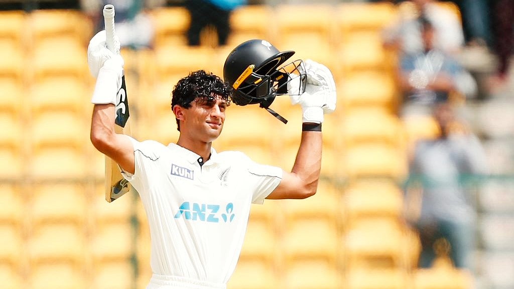 Rachin Ravindra celebrates his ton