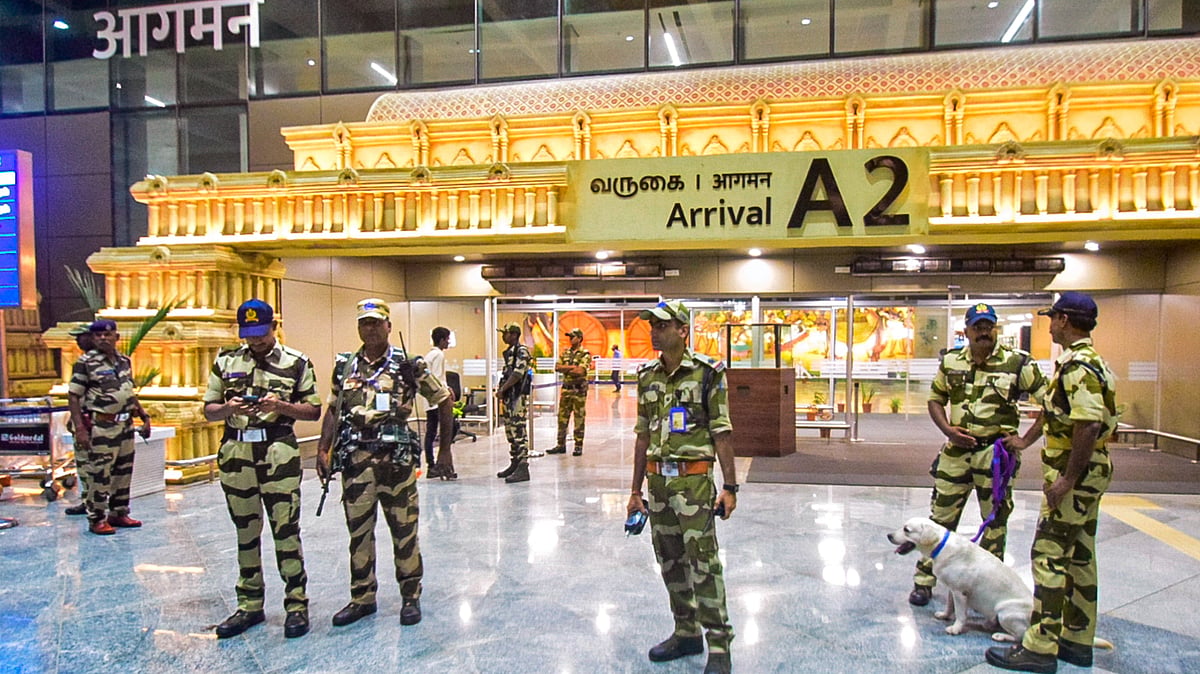 Security personnel at the Trichy Airport on 11 October (photo: PTI)