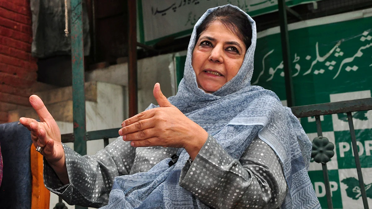 Mehbooba Mufti addresses a press conference in Srinagar on 8 October (photo: PTI)