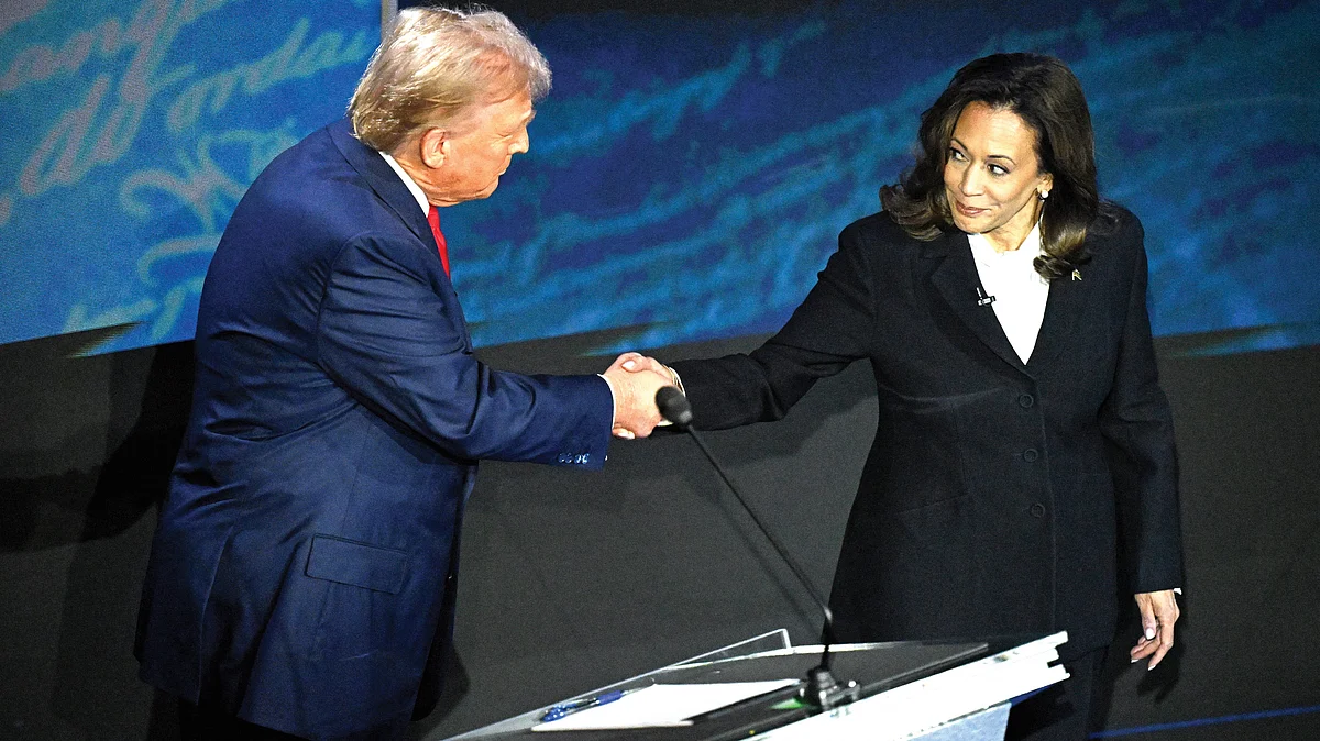 Kamala Harris with Donald Trump during a presidential debate in Pennsylvania