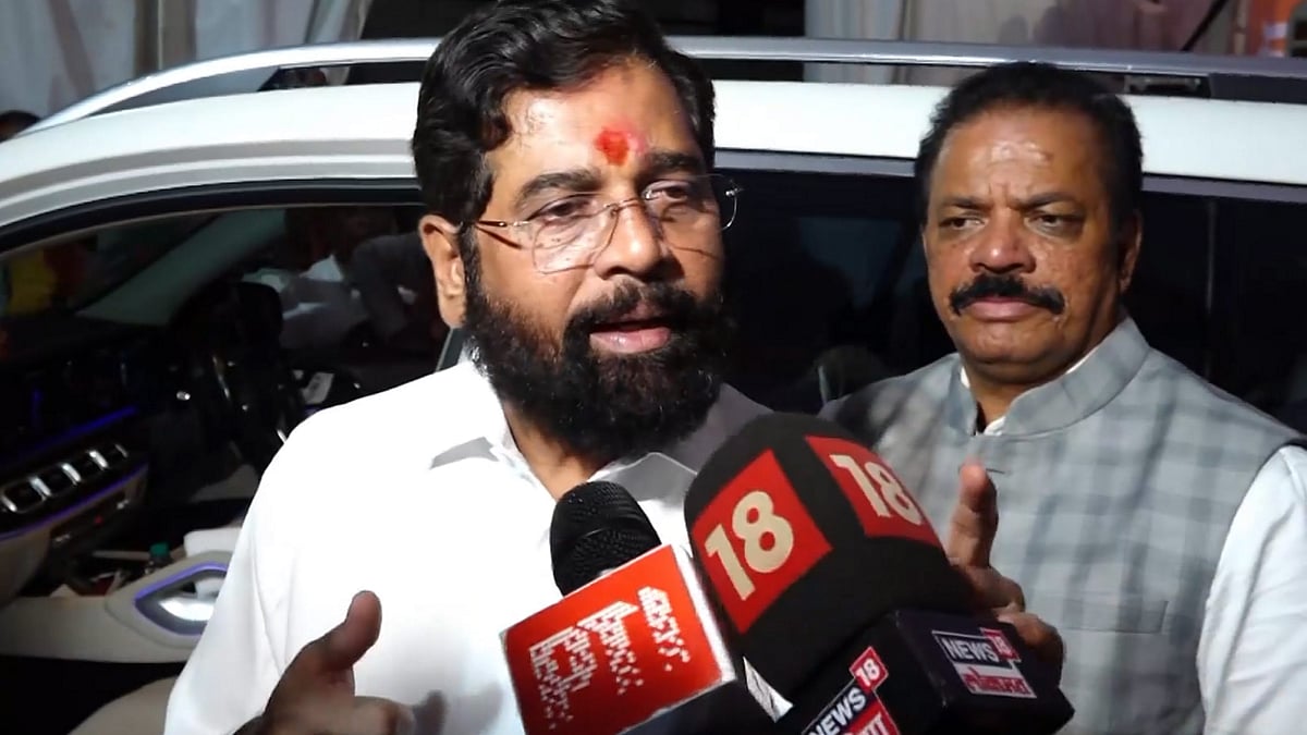 CM Eknath Shinde speaks to the press in Mumbai on 23 October (photo: PTI)