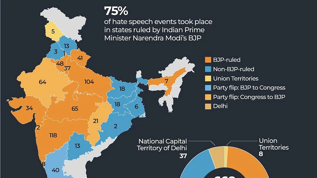India Hate Lab's map of hate speeches against Muslims in 2023