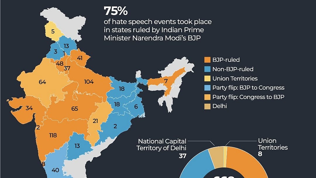 India Hate Lab's map of hate speeches against Muslims in 2023