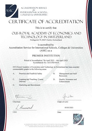 Swiss International University announces accreditation from ASIC UK, a British govt-recognized institution