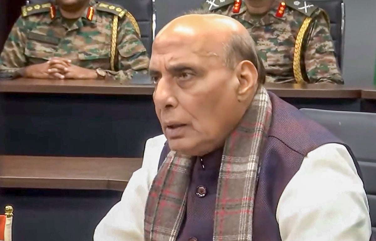 Rajnath Singh speaks to the media (photo: PTI)