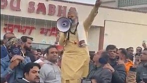 A protest outside Hindu Sabha Temple in Brampton on 4 November (photo: @DixitGujarat/X)