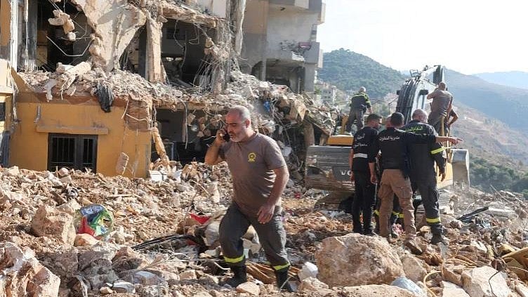 Rescue operation on after Israeli airstrikes on Lebanon (photo: IANS)