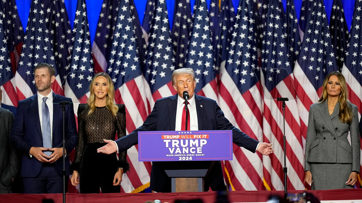 Donald Trump speaks at an election night watch party Wednesday, 6 November (photo: PTI)