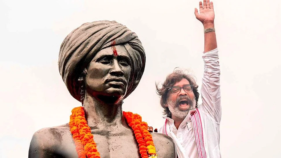 Hemant Soren (cheering beside the Birsa Munda statue) is the latest in a line of tribal CMs