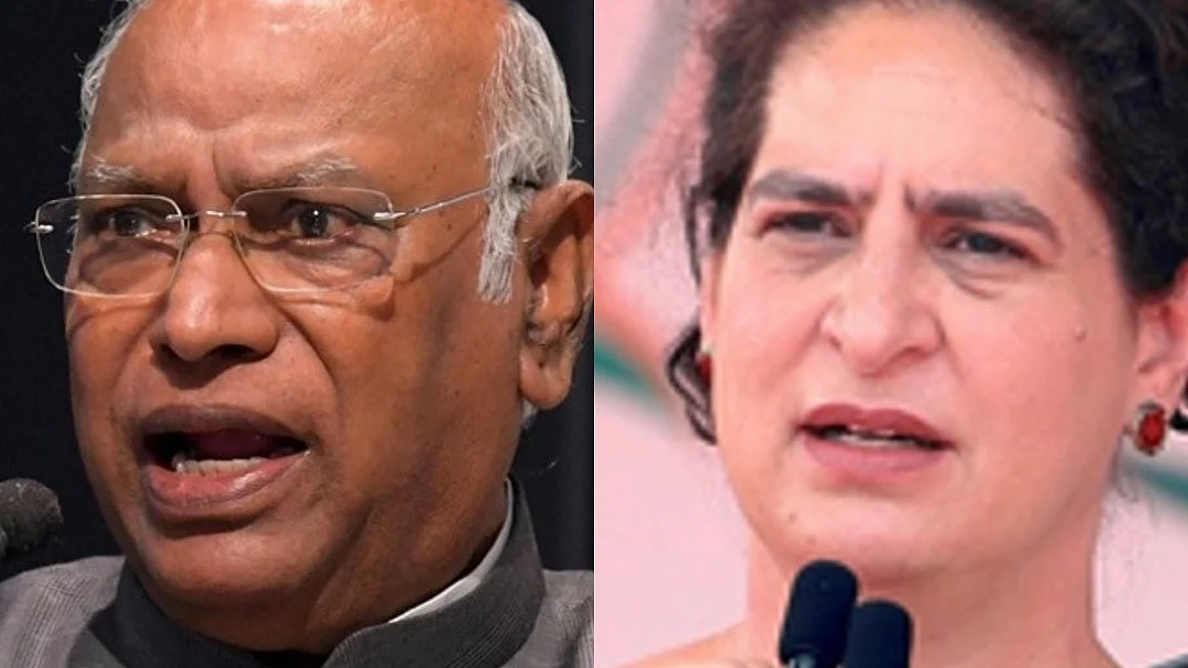 Congress president Mallikarjun Kharge and Priyanka Gandhi (photo: IANS)