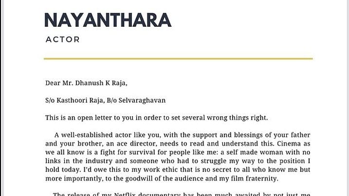 The open letter Nayanthara posted on her Instagram