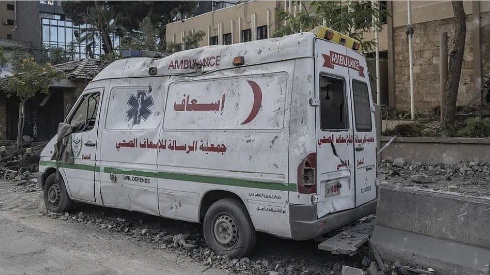 A damaged ambulance in Lebanon (photo: IANS)