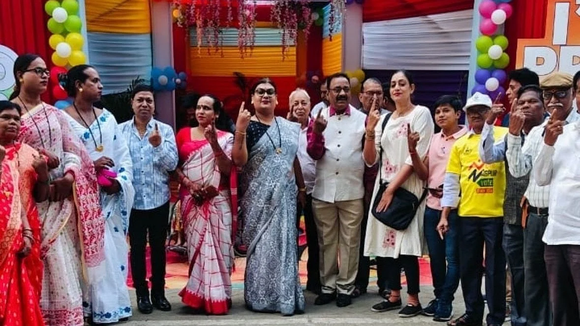Voters' show of Pride at a 'rainbow booth' in Nagpur, Maharashtra