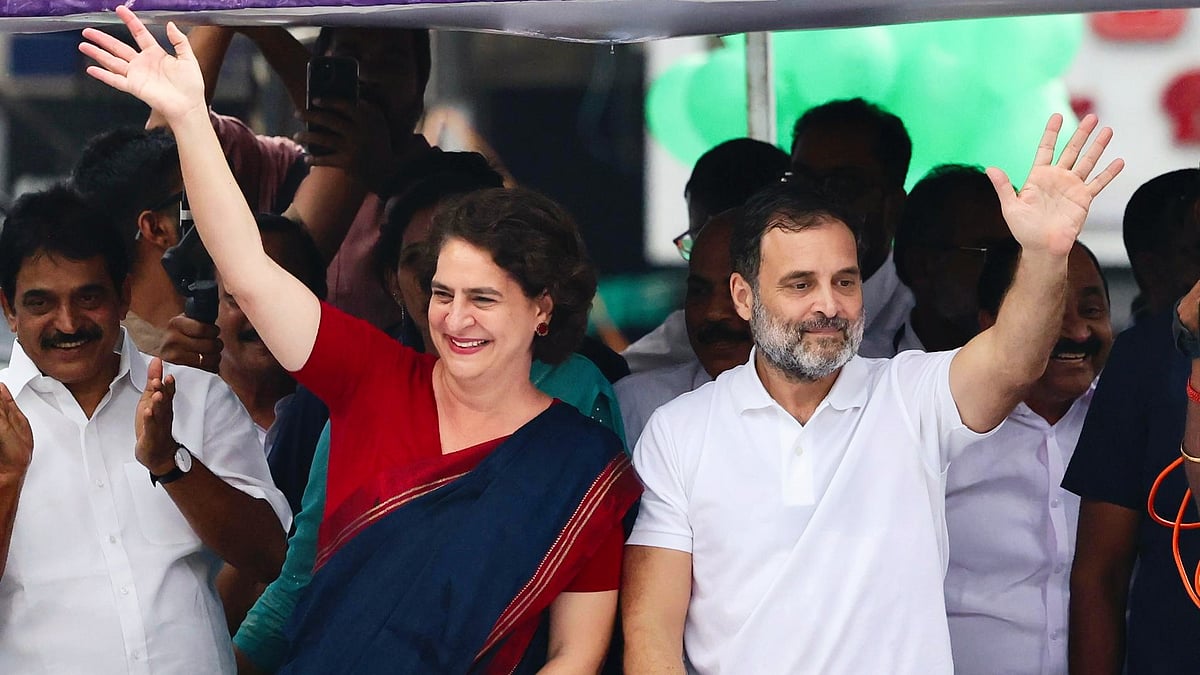 Priyanka and Rahul Gandhi with K.C. Venugopal in Wayanad (file photo)