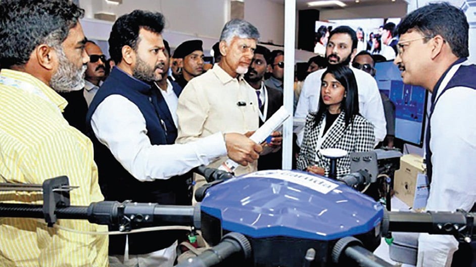 Andhra Pradesh chief minister Chandrababu Naidu at the Amaravati Drone Summit, October 2024