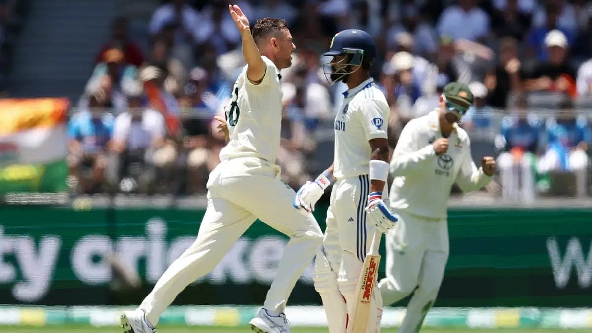 Josh Hazlewood (left) dismissed Virat Kohli cheaply in the first inning in Perth