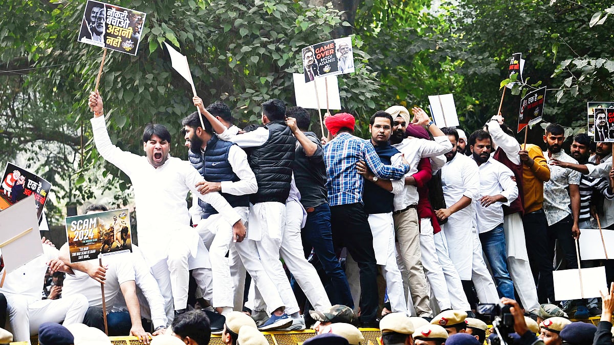 A protest against the 'Modi–Adani nexus' in New Delhi, 25 Nov