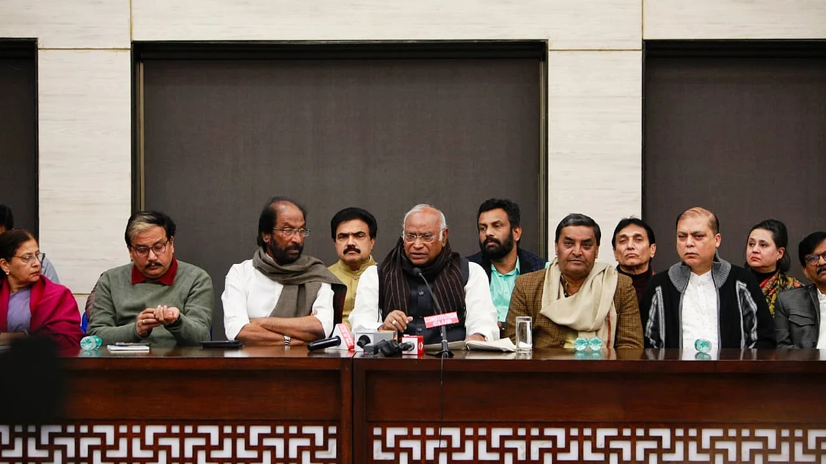 Rajya Sabha INDIA bloc MPs at Constitution Club, New Delhi (photo: Vipin/NH)