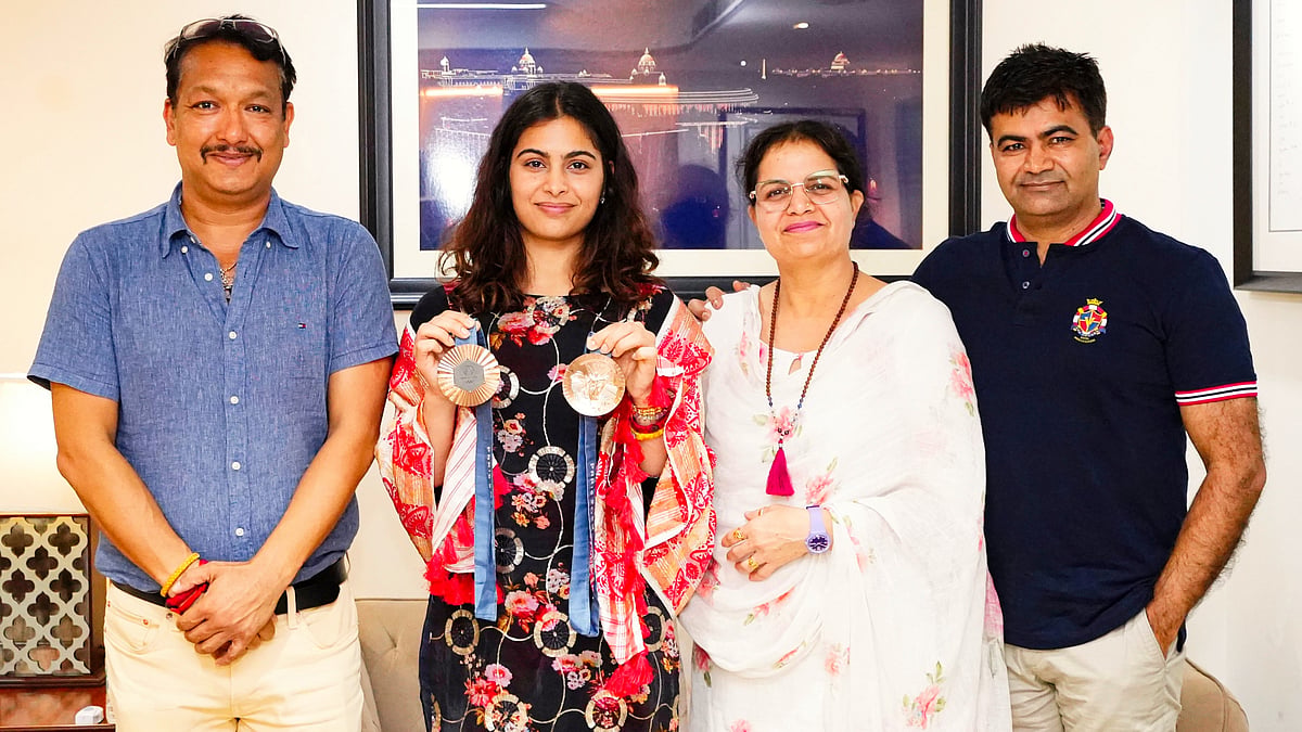 Olympics bronze medallist Manu Bhaker with her medals