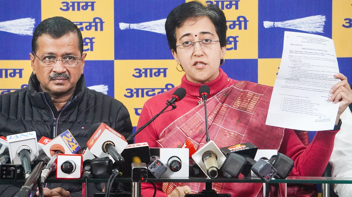 Arvind Kejriwal and Atishi at the press conference (photo: PTI)