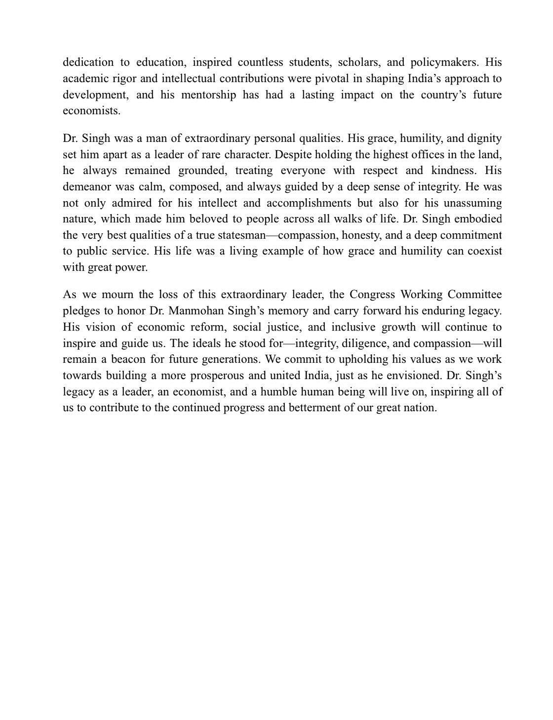 Condolence Resolution of the Congress Working Committee at the Passing of Dr Manmohan Singh (2)