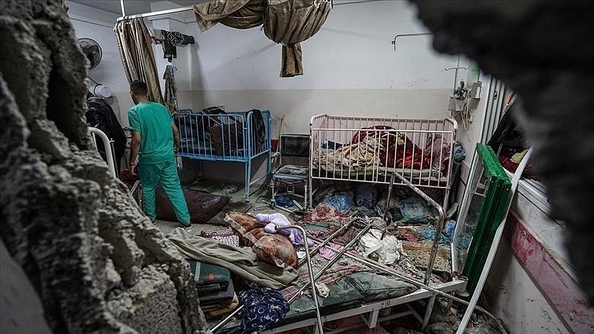 The damaged hospital in the northern Gaza Strip