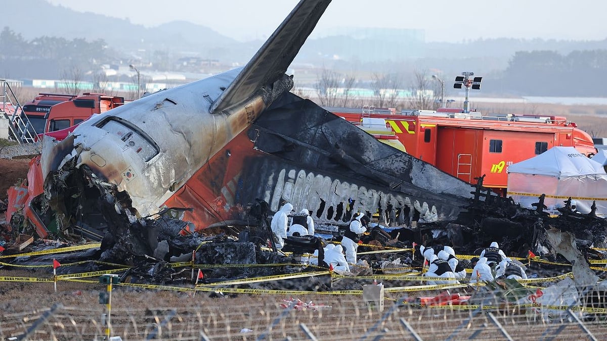 The damaged aircraft at Muan International Airport (photo: IANS)