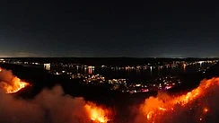 An aerial view of the Los Angeles fire