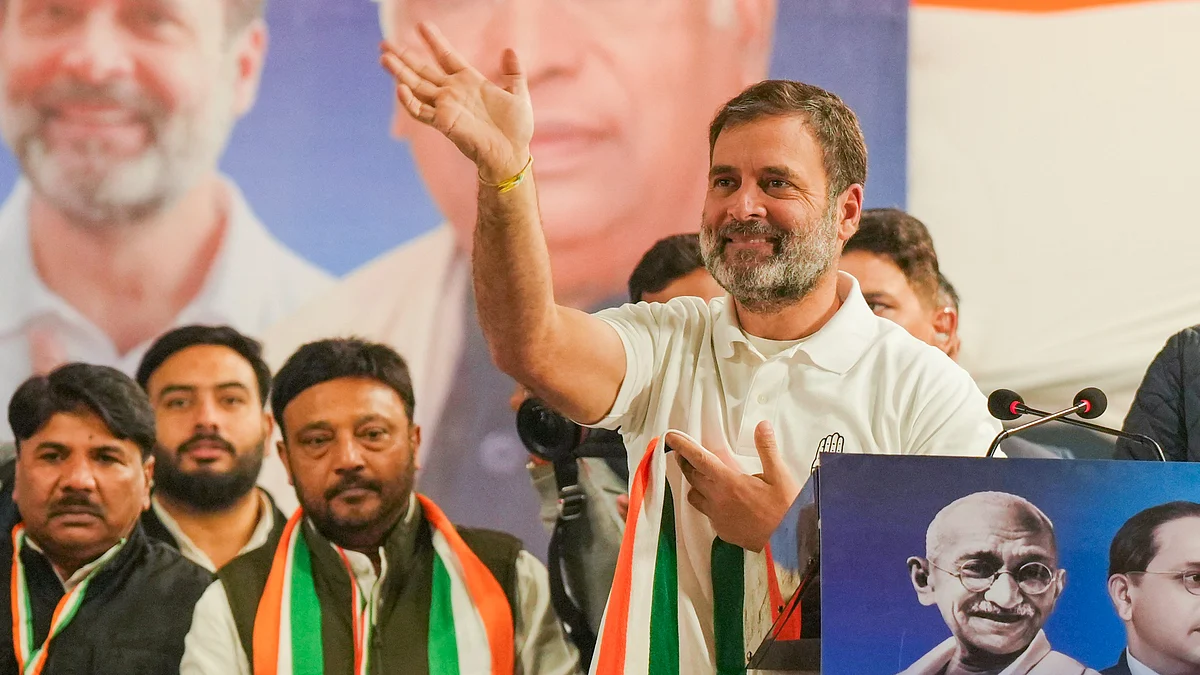 Rahul Gandhi during a public meeting in New Delhi on 13 January (photo: PTI)