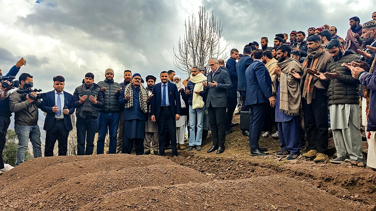 Omar Abdullah during a visit to Badhaal village on 21 January (photo: PTI)