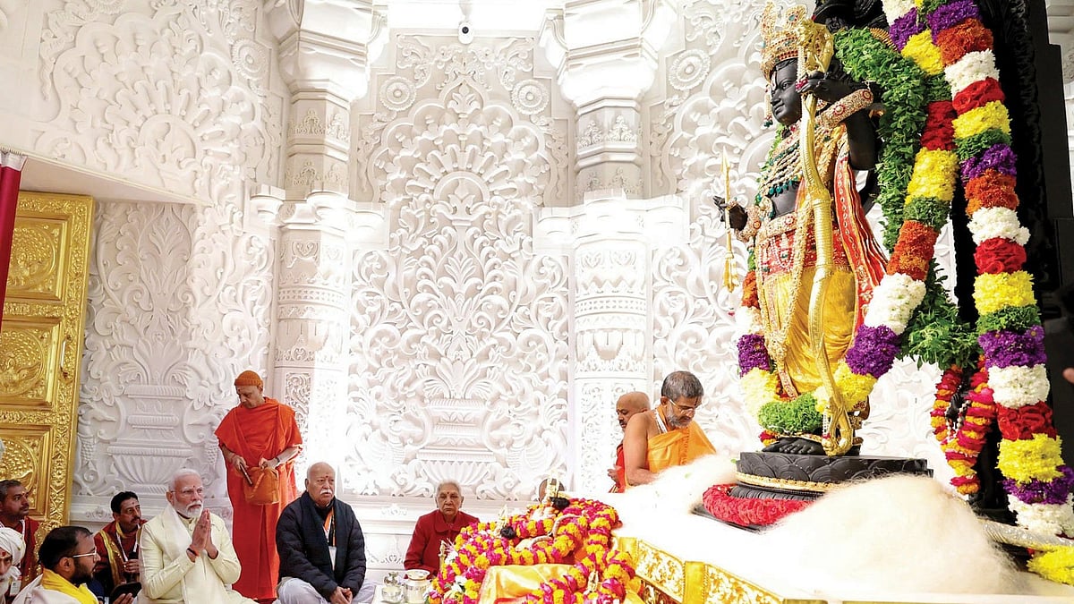 PM Narendra Modi and RSS chief Mohan Bhagwat at the Ram Mandir ‘pran pratishtha’ in Ayodhya