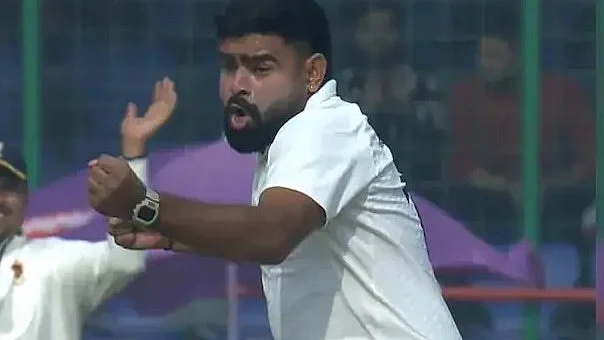 Himangshu Sangwan celebrates Virat Kohli's wicket on 31 January (photo: @FarziCricketer/X)