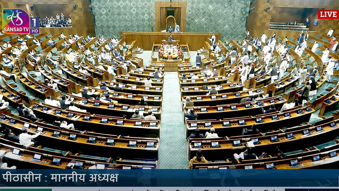 Opposition MPs on their feet in the Lok Sabha, demanding discussion of Maha Kumbh stampede